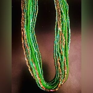 Czech Glass Green Beaded Necklace, NWT.
